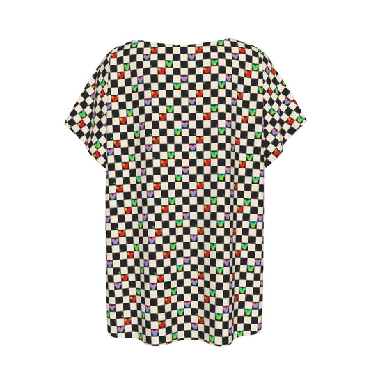 Rainbow Checker Mouse Ears - Women’s Relaxed Fit Scoop Tee