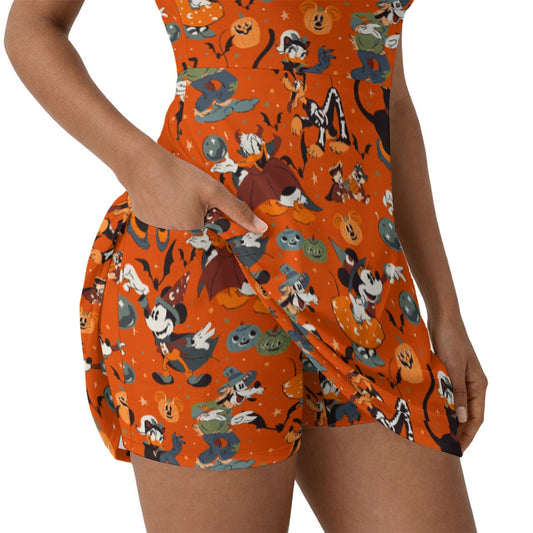 Vintage Halloween Parade - Women’s Sleeveless Athletic Skater Dress with Built-In Shorts