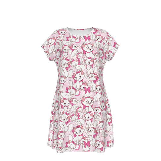 Sweet Kitten with Pink Bow - Women's T-Shirt Dress