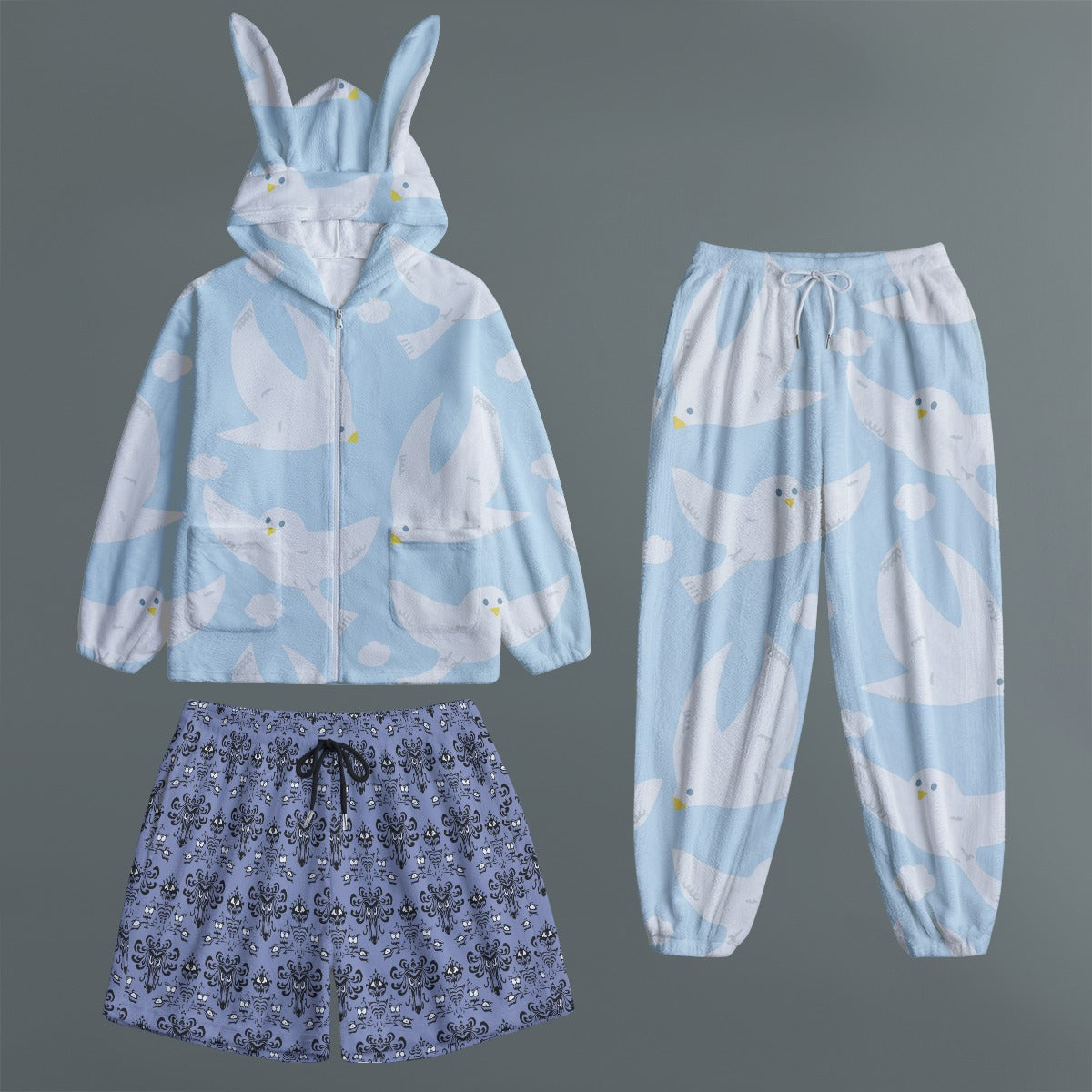 Spooky Mansion Wallpaper - Women's Plush Fleece Lounge Shorts