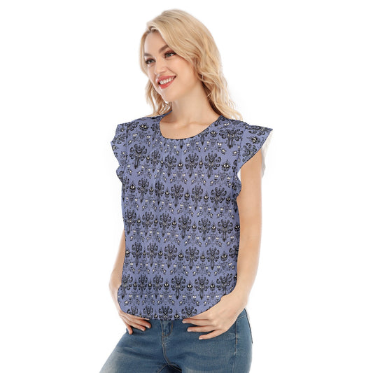 Spooky Mansion Wallpaper - Women’s Flutter Sleeve Top