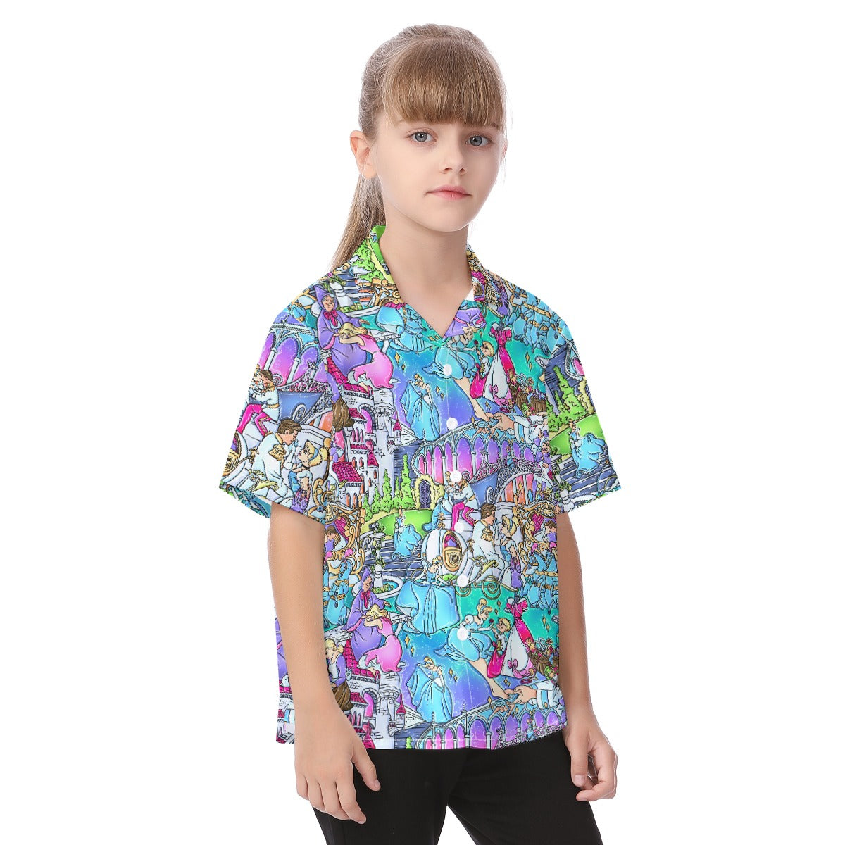 Glass Slipper Storybook Scenes - Kid's Hawaiian Button Up Shirt