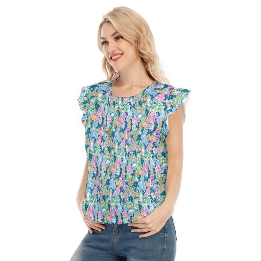 Tropical Paws & Petals - Beloved Dogs - Women’s Flutter Sleeve Top