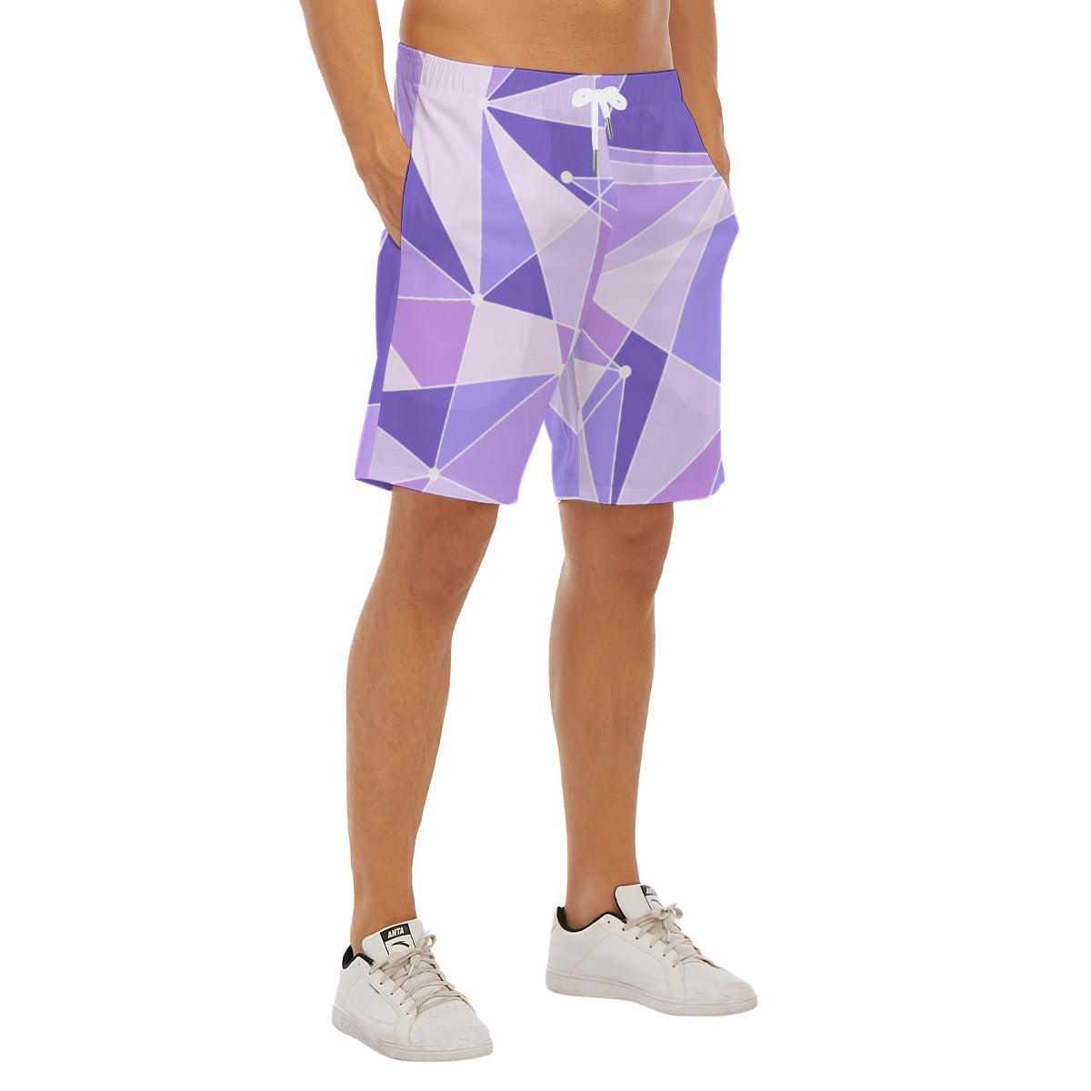 Geometric Purple Wall - Men’s Pocket Beach Shorts