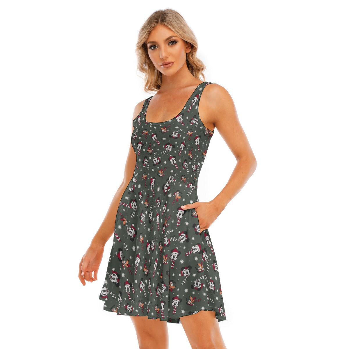 Vintage Holiday Friends - Women's Sleeveless Pocket Skater Dress
