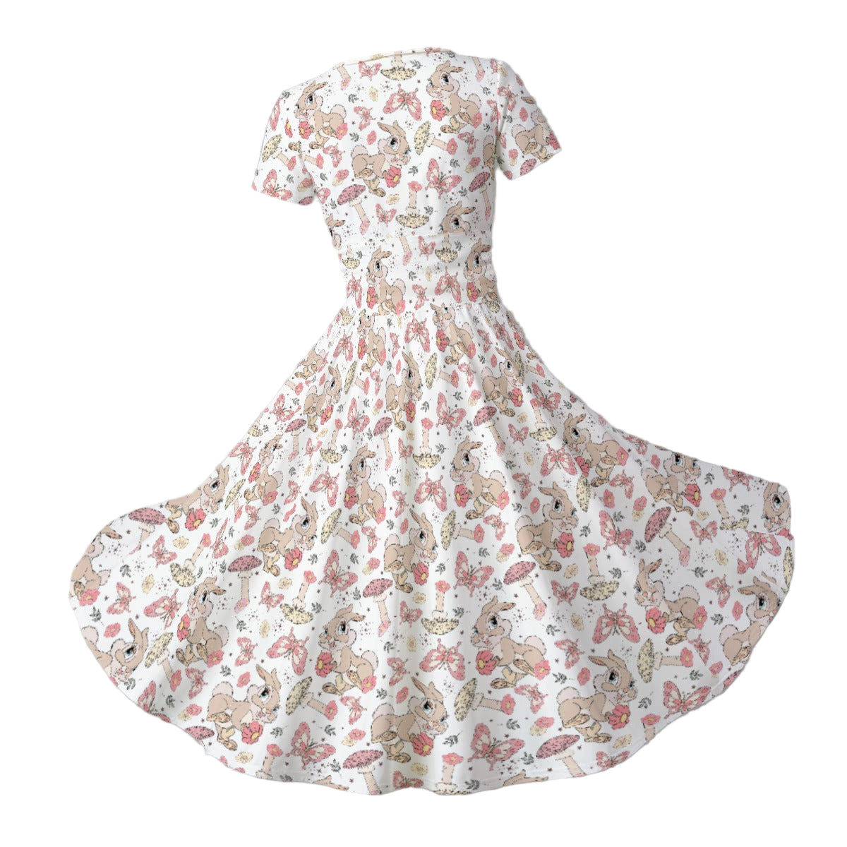 Woodland Bunny Cottagecore - Women's V-Neck Ruched Midi Dress