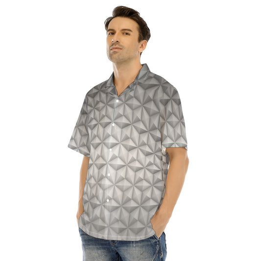 Geometric Silver Sphere - Men's Hawaiian Button Up Shirt