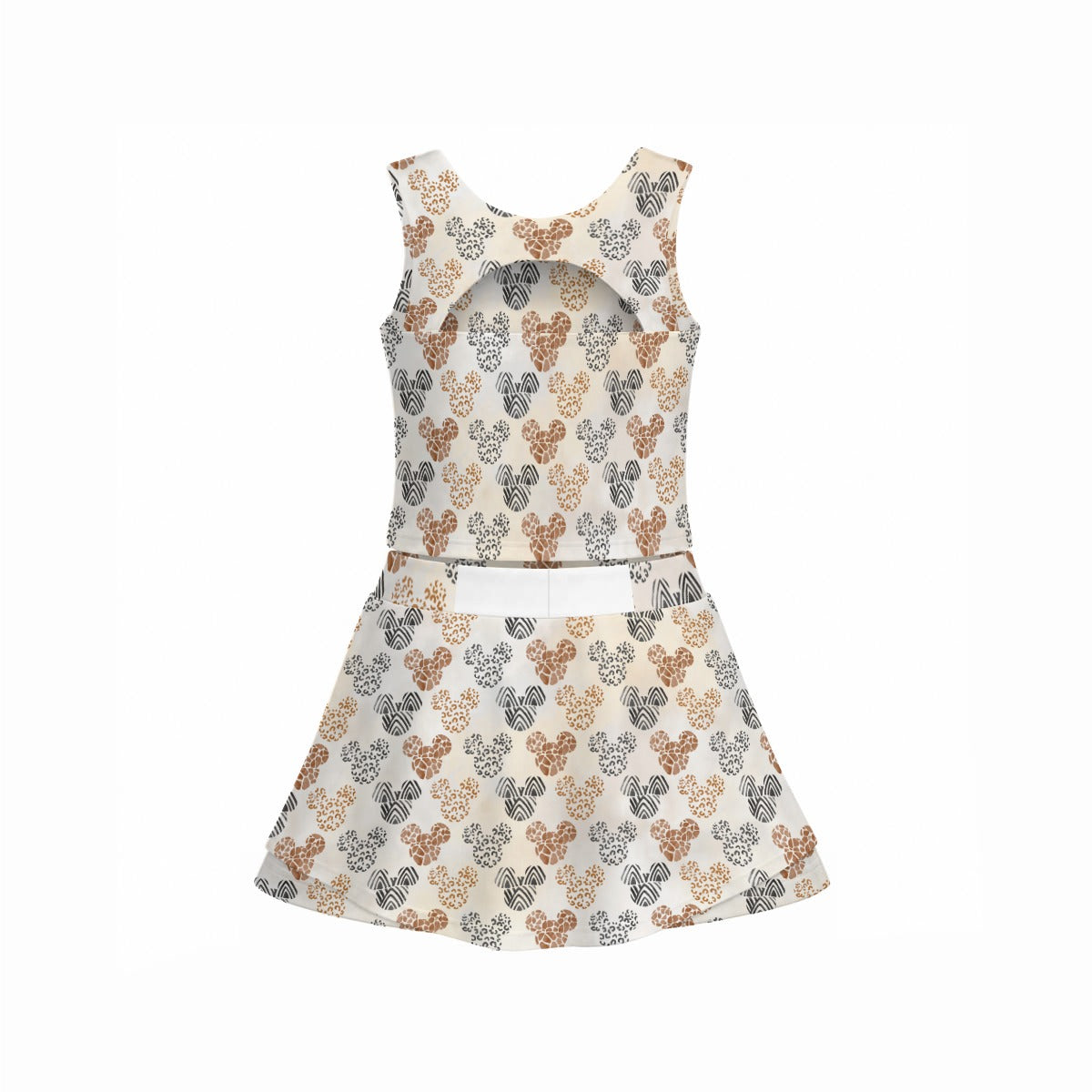 Safari Mouse Ears - Women’s Athletic Skort Set with Open-Back Crop Top