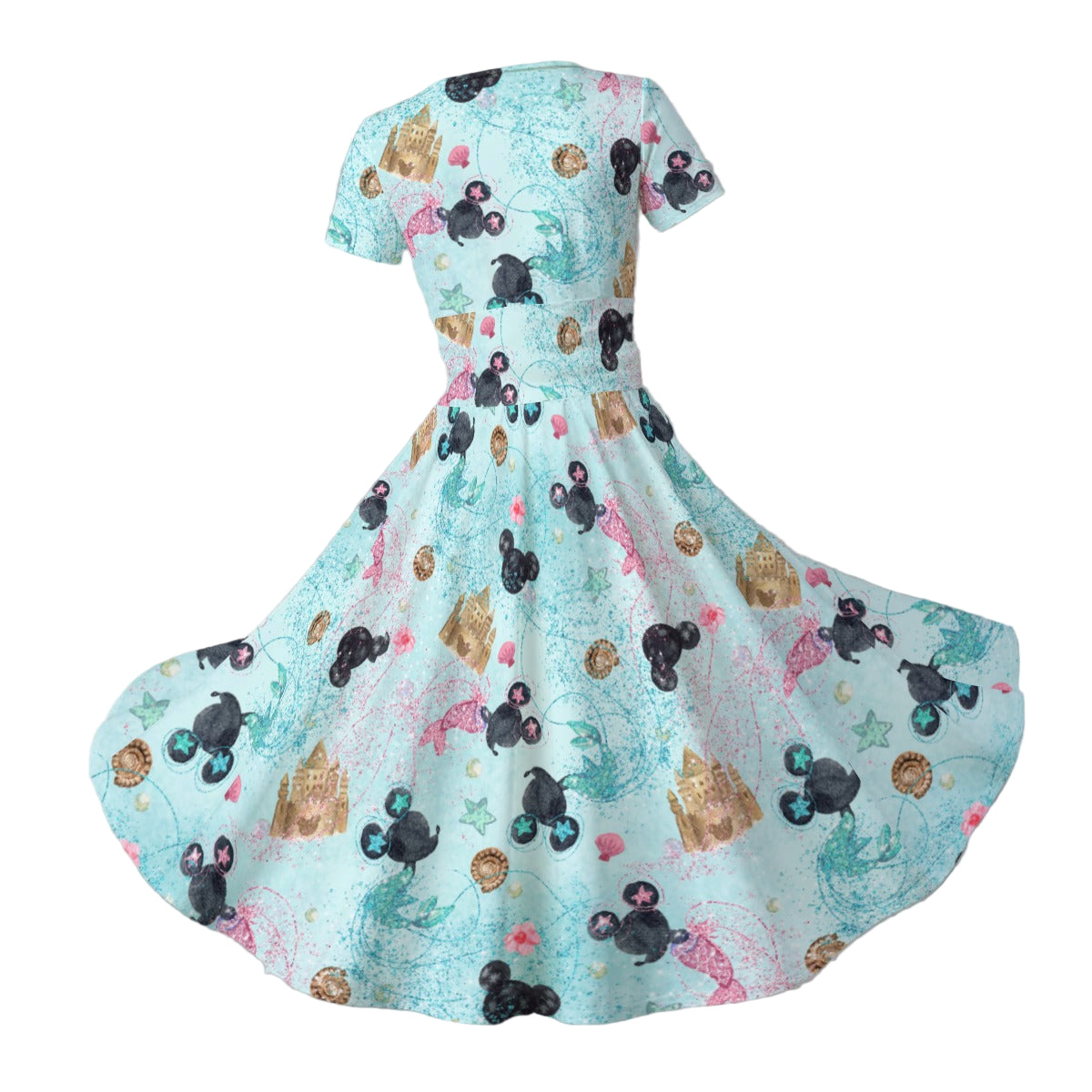 Watercolor Mermaid Mouse Ears - Women's V-Neck Ruched Midi Dress