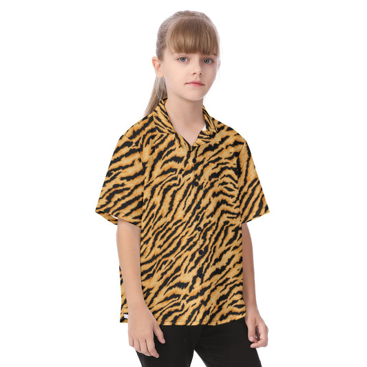 Animal Print - Tiger - Kid's Hawaiian Button Up Shirt