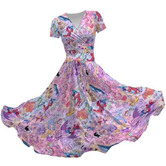 Magical Fantasia Symphony - Women's V-Neck Ruched Midi Dress