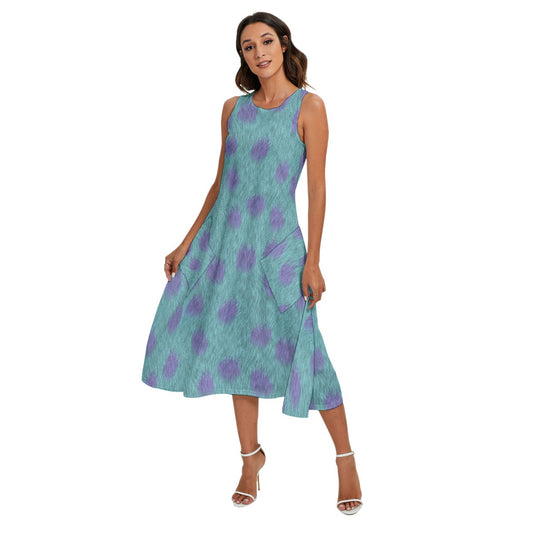 Turquoise Monster Spots - Women’s Diagonal Pocket Midi Dress