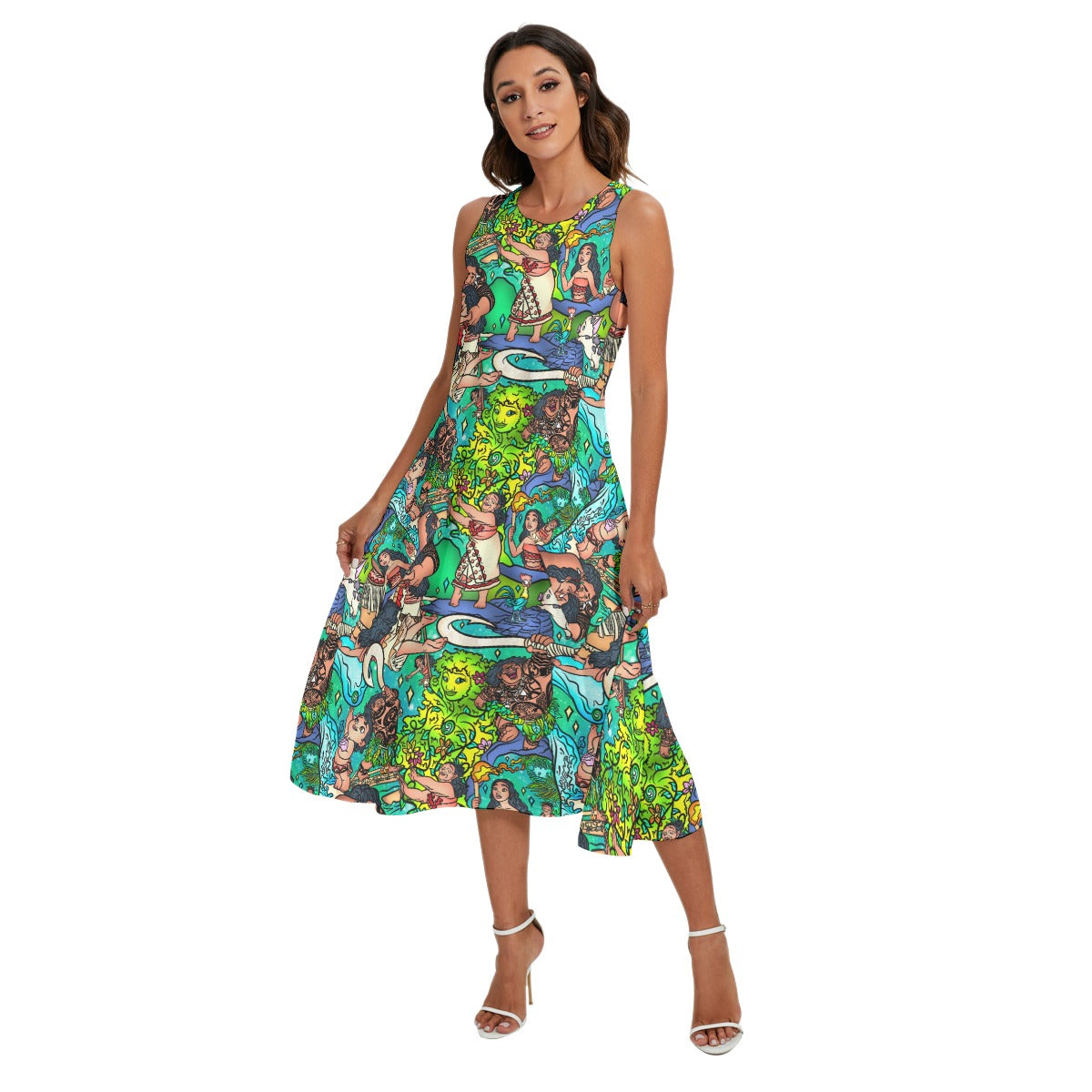 Ocean Voyager Storybook Scenes - Women’s Diagonal Pocket Midi Dress
