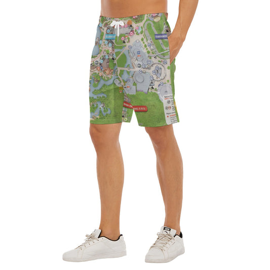 Vibrant Fantasy Park Map - Men’s Pocket Beach Shorts