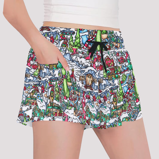 Whimsical Village Winter Wonderland - Girls’ Flowy Pocket Shorts