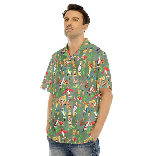 Orange Bird & Tiki Friends - Men's Hawaiian Button Up Shirt