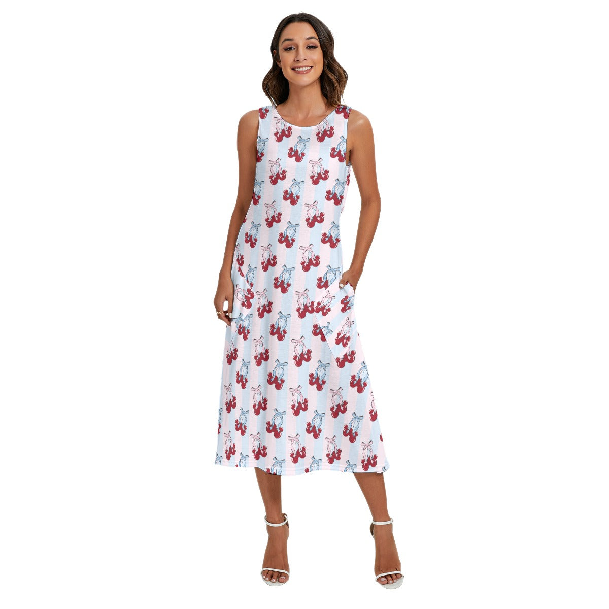 Cherry Ear Bows - Women’s Diagonal Pocket Midi Dress