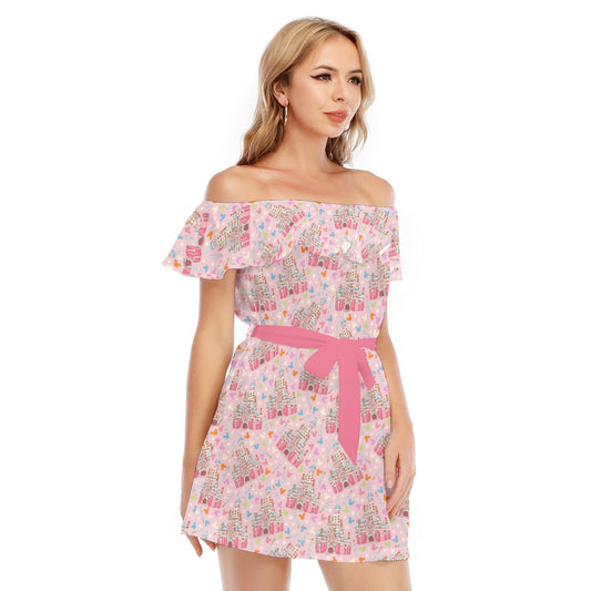 25th Birthday Cake Castle - Women's Off-shoulder Ruffle Dress