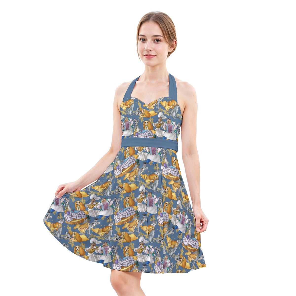 Puppy Love Sketchched - Women's Halter Vintage Pocket Dress