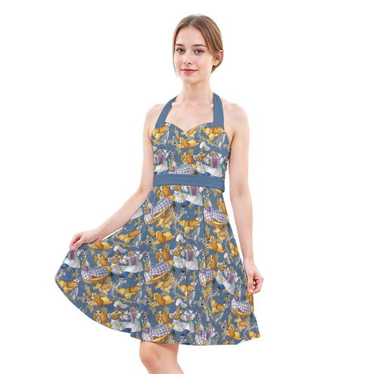 Puppy Love Sketchched - Women's Halter Vintage Pocket Dress