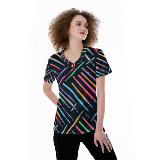 Vibrant Galaxy Sabers - Women's Short Sleeve V-Neck T-Shirt