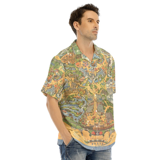 Vintage Theme Park Map- Men's Hawaiian Button Up Shirt