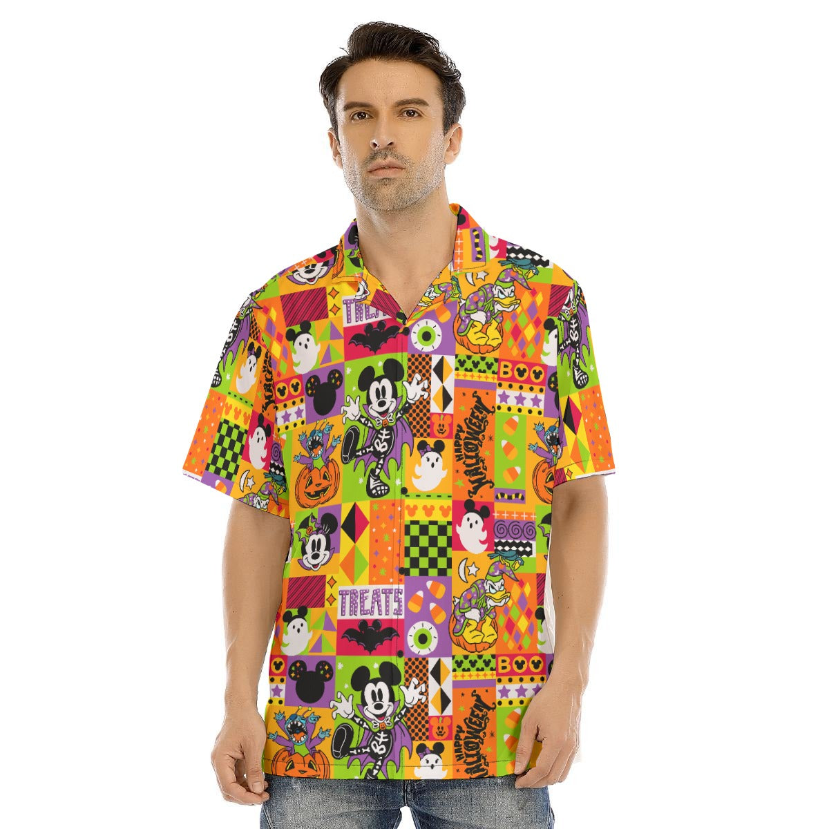 Spooky Patchwork Treats - Men's Hawaiian Button Up Shirt