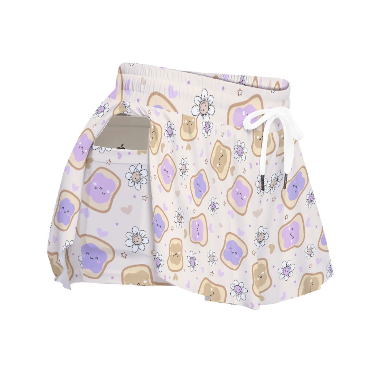 Kawaii Peanut Butter and Jelly Sandwiches - Women's Flowy Pocket Shorts