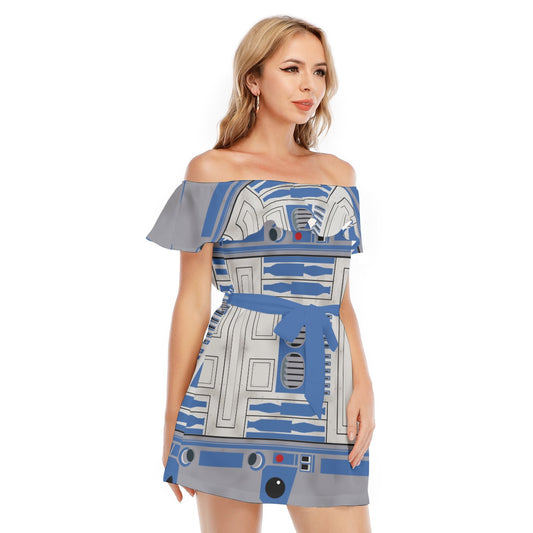 Little Blue Droid - Women's Off-shoulder Ruffle Dress