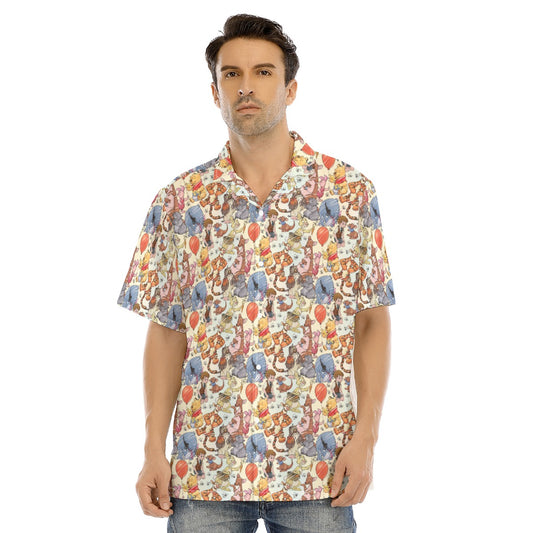 Woodland Friends Sketchched - Men's Hawaiian Button Up Shirt