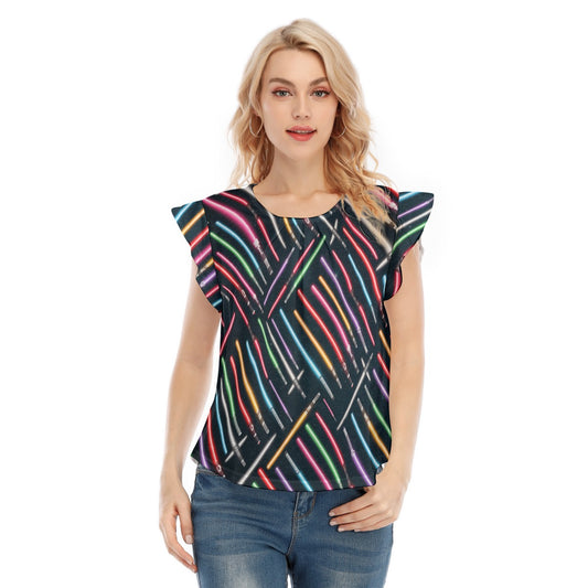 Vibrant Galaxy Sabers - Women’s Flutter Sleeve Top