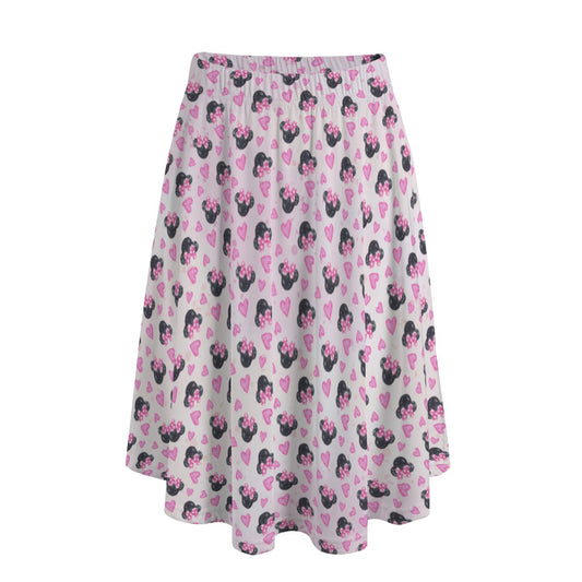 Watercolor Pink Bow Mouse Ears - Women’s Pocket Midi Skirt