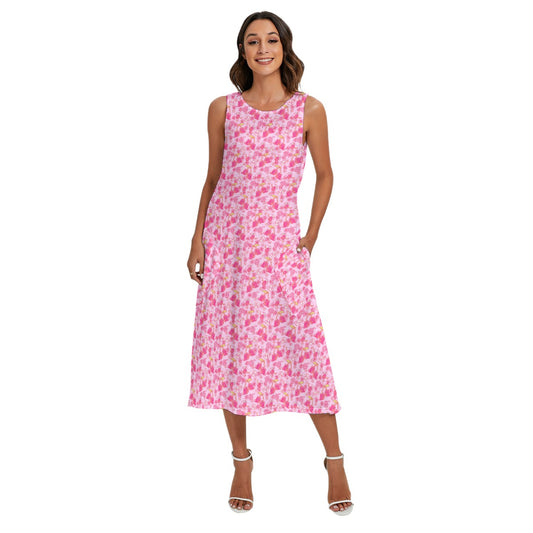 Fruitimals - Cherry Kittens - Women’s Diagonal Pocket Midi Dress