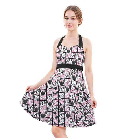 Mouse Bow Block Party - Women's Halter Vintage Pocket Dress