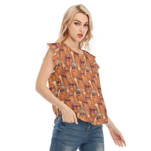 Retro Furry Friend Summer Vibes - Women’s Flutter Sleeve Top