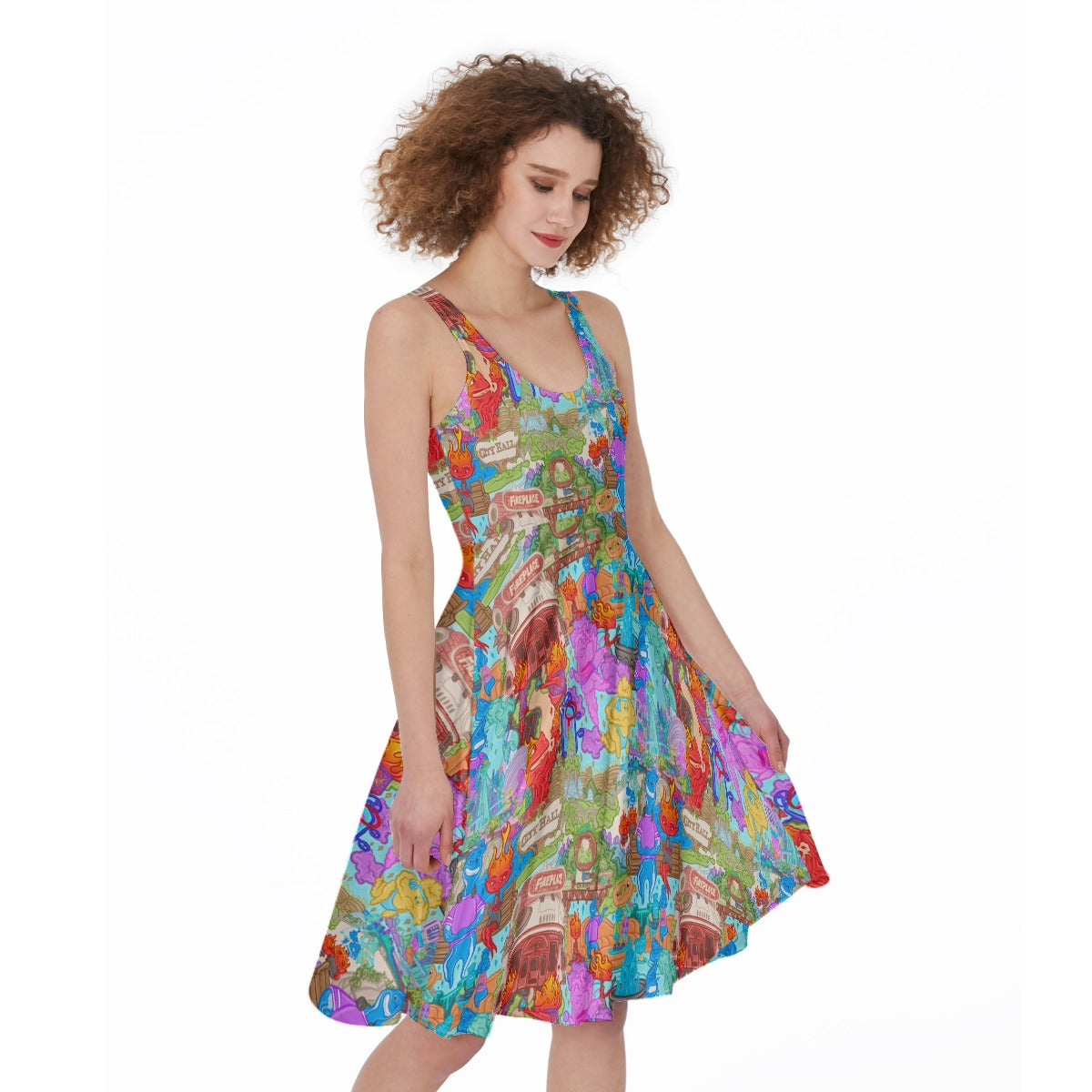 Element City Scene Collage - Pocket Midi Skater Dress