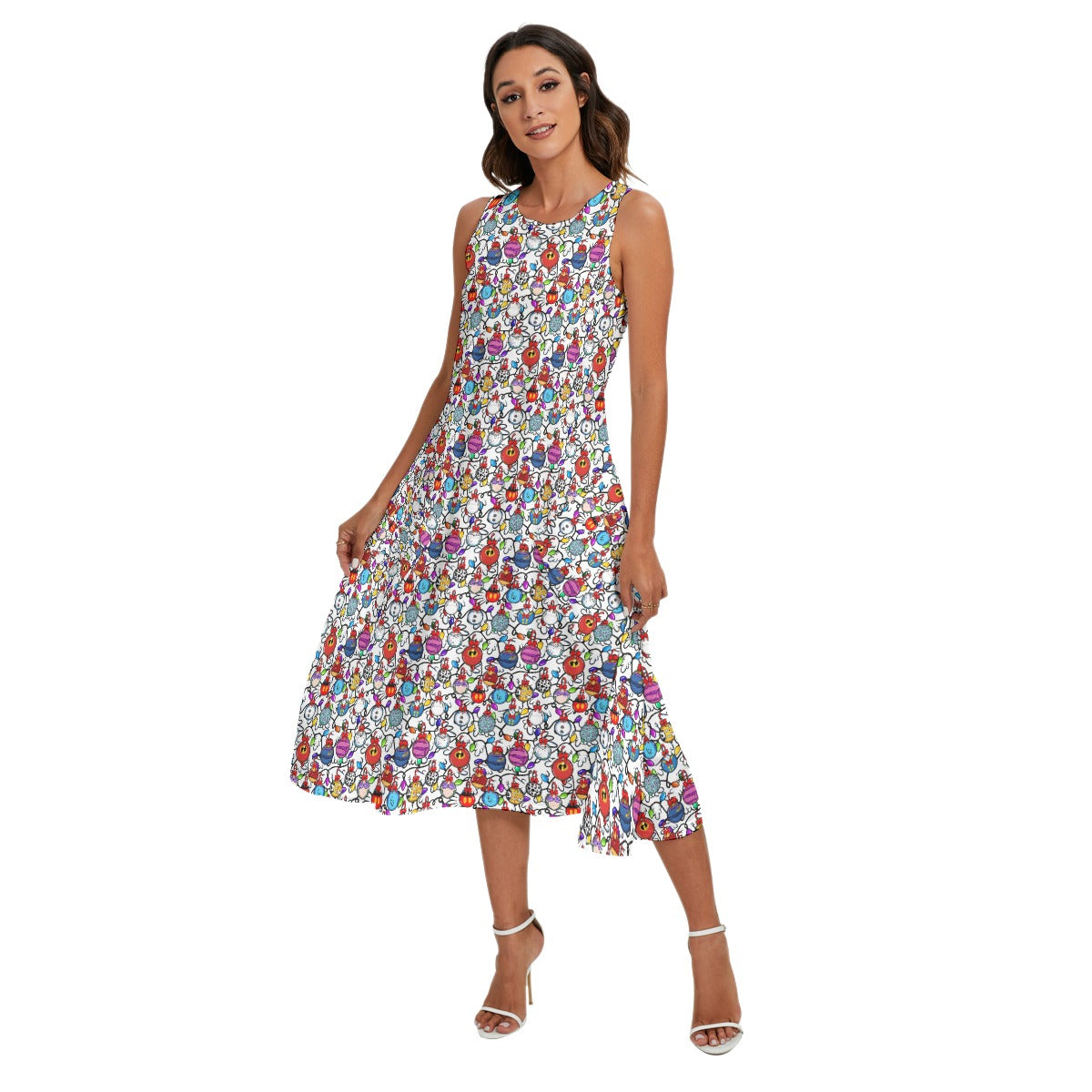 Festive Character Baubles on White - Women’s Diagonal Pocket Midi Dress