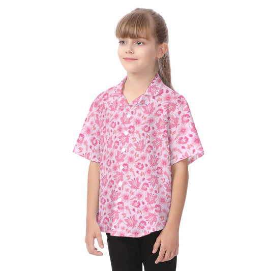 Pink Mushroom Moths - Kid's Hawaiian Button Up Shirt