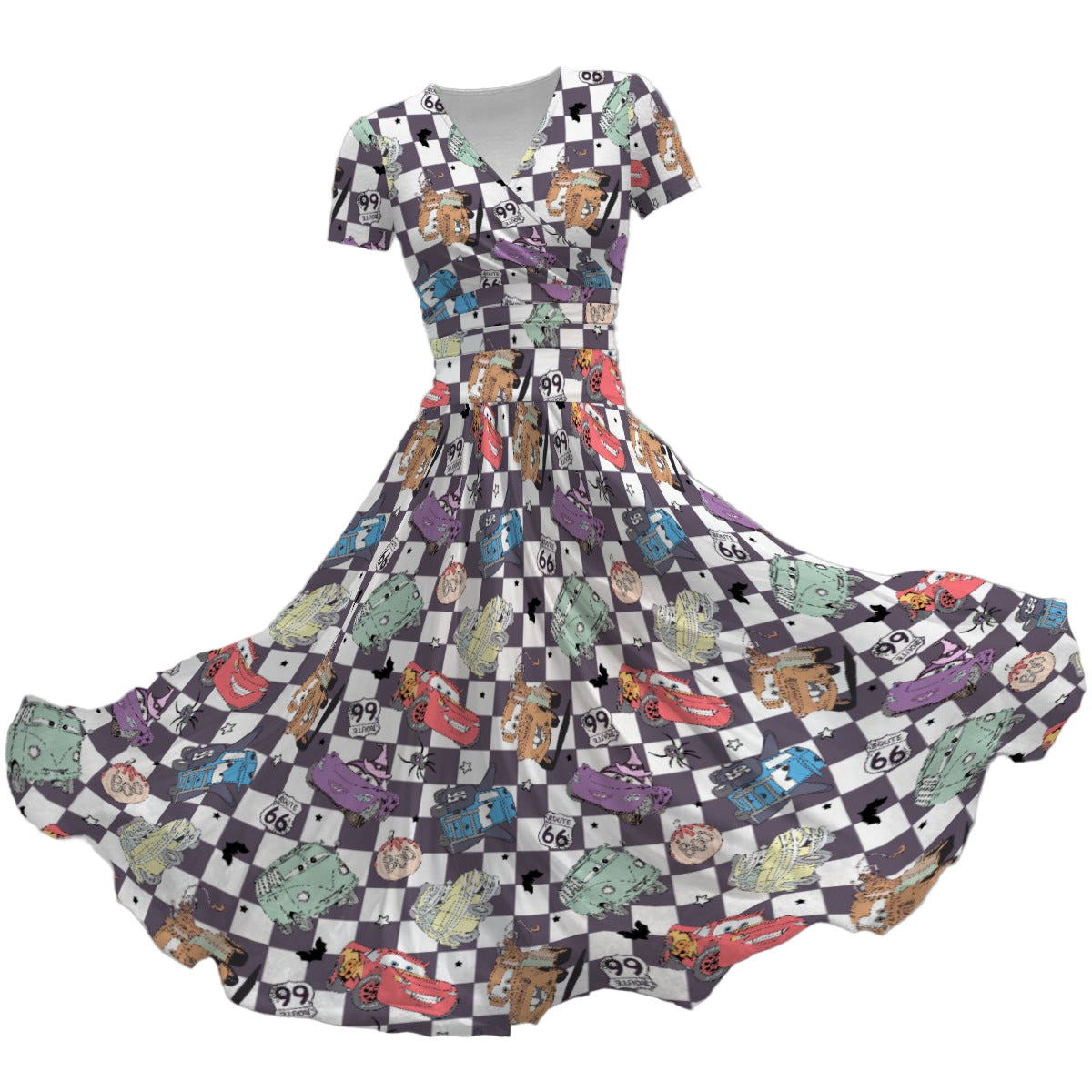 Halloween Racing Crew - Women's V-Neck Ruched Midi Dress