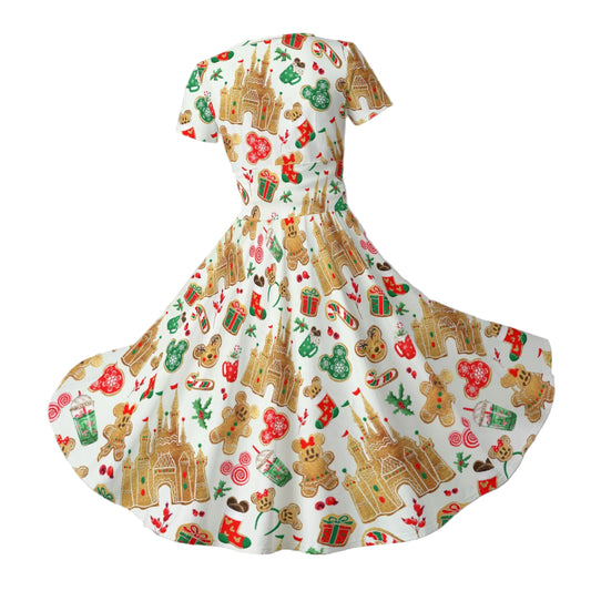 Gingerbread Castle Holiday Treats - Women's V-Neck Ruched Midi Dress