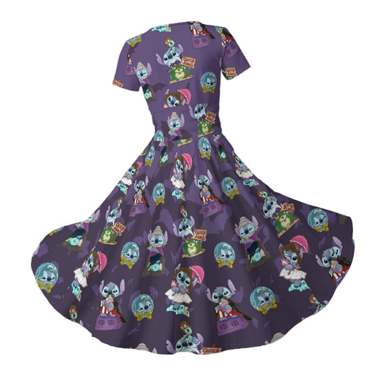 Haunted Alien Portraits - Women's V-Neck Ruched Midi Dress