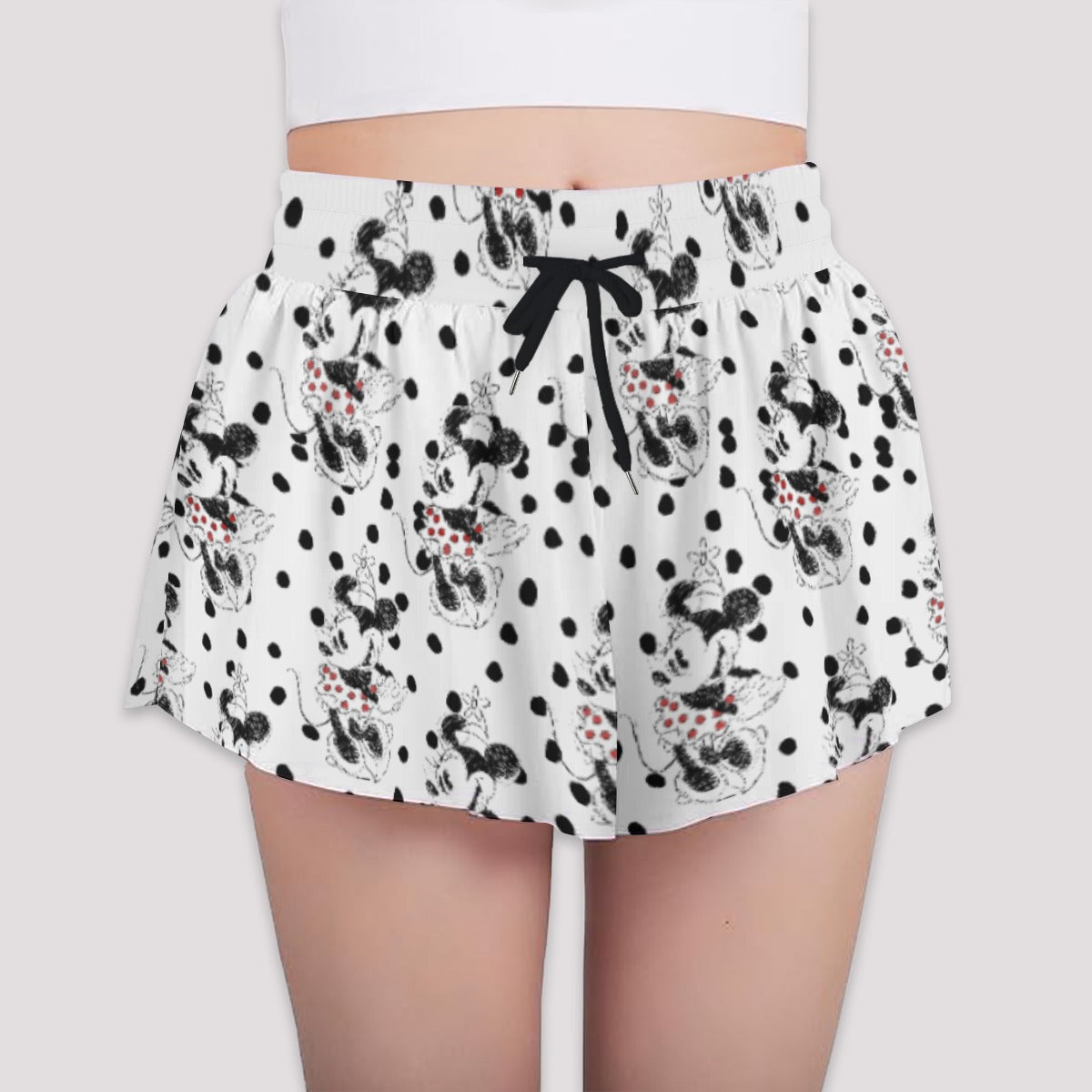 Sketch of Polka Dot Mouse - Girls’ Flowy Pocket Shorts