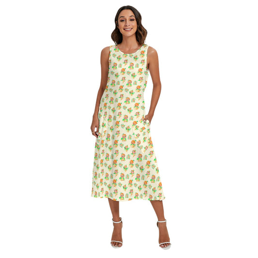 Citrus Charm Bird - Women’s Diagonal Pocket Midi Dress