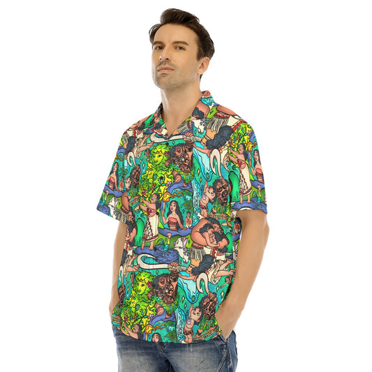 Ocean Voyager Storybook Scenes - Men's Hawaiian Button Up Shirt