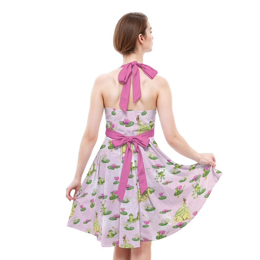 Watercolor Bayou Princess & FrogFrog - Women's Halter Vintage Pocket Dress