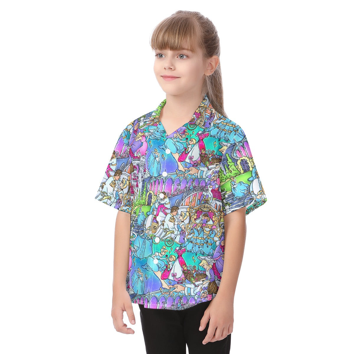 Glass Slipper Storybook Scenes - Kid's Hawaiian Button Up Shirt