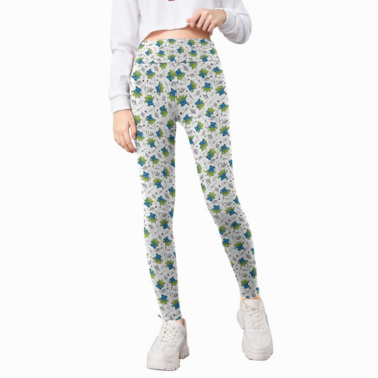 Playful Green Aliens on White - Kid's Leggings