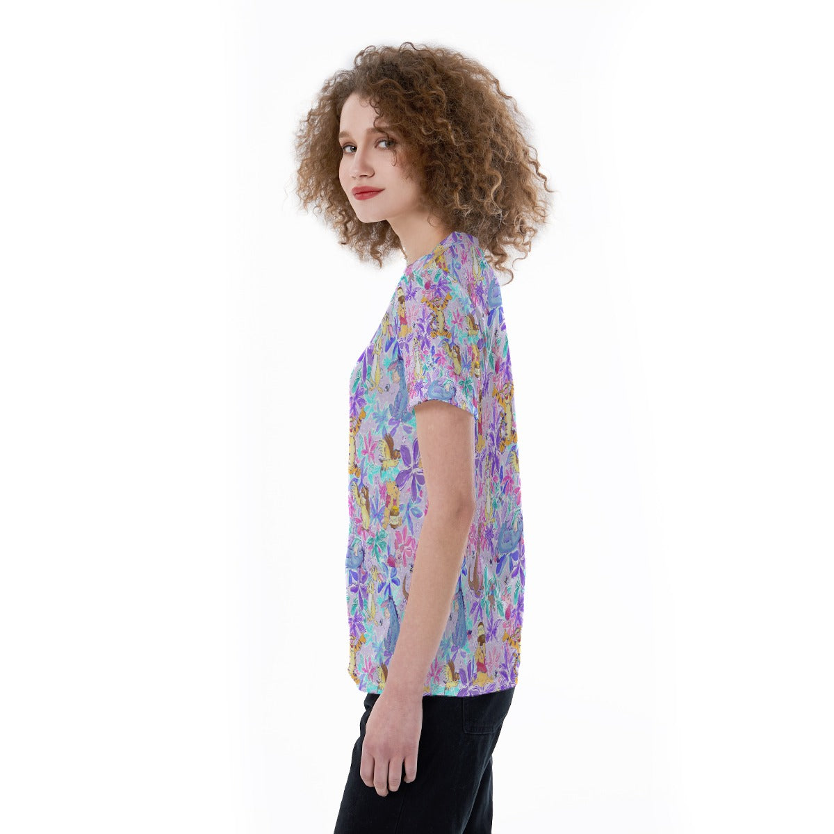 Storybook Friends in Bloom - Women's Short Sleeve V-Neck T-Shirt