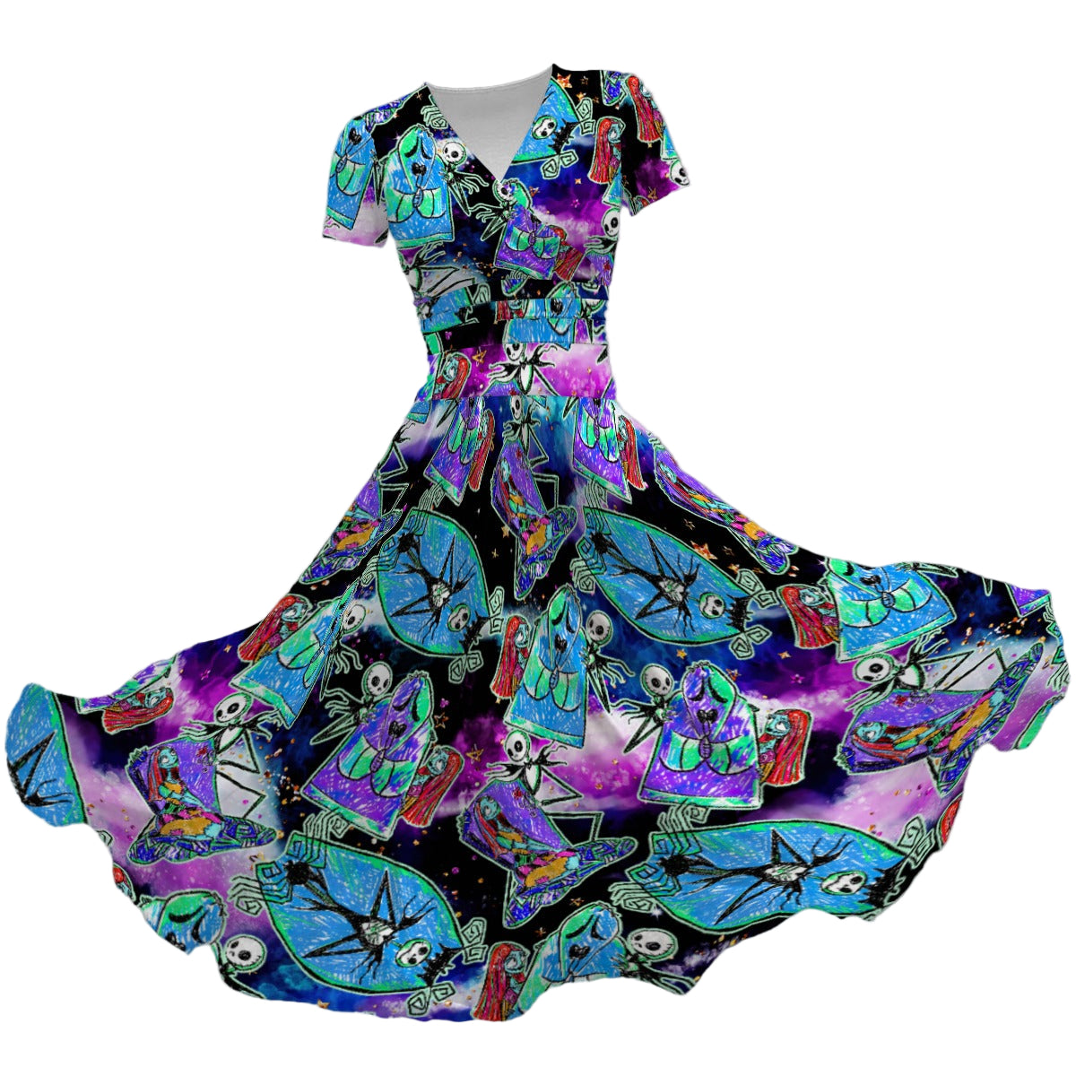 Haunting Romance Sketch - Women's V-Neck Ruched Midi Dress