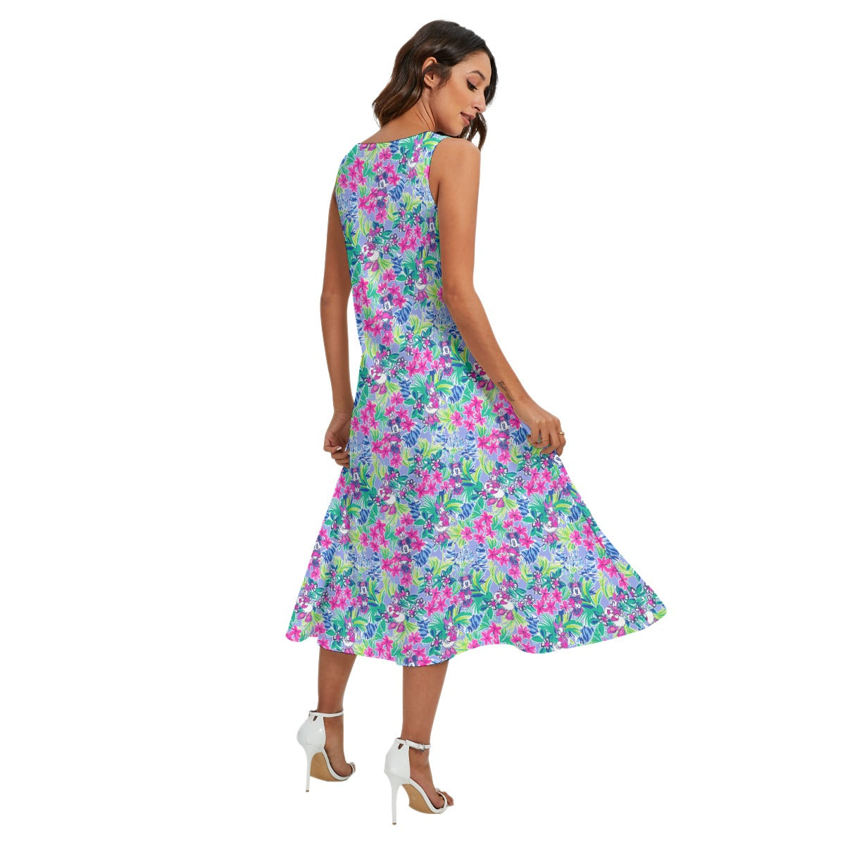 Bright Tropical Bliss - Island Mouse Duo - Women’s Diagonal Pocket Midi Dress